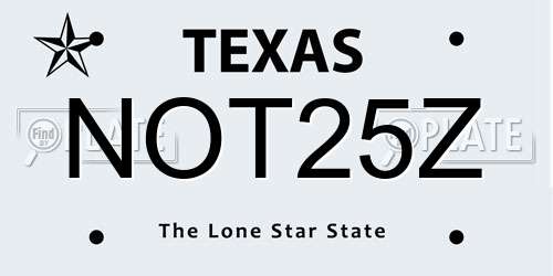 NOT25Z Texas License Plate