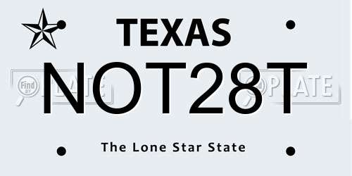 NOT28T Texas License Plate