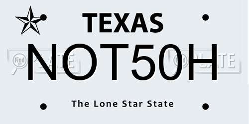 NOT50H Texas License Plate