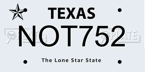 NOT752 Texas License Plate