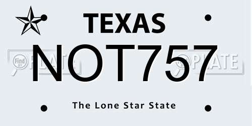 NOT757 Texas License Plate