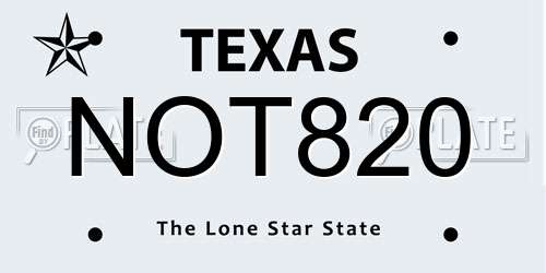 NOT820 Texas License Plate