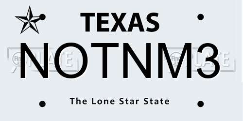 NOTNM3 Texas License Plate