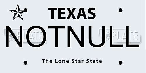 NOTNULL Texas License Plate