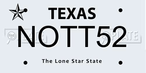NOTT52 Texas License Plate