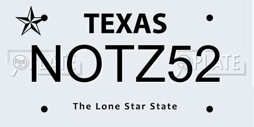 NOTZ52 Texas License Plate