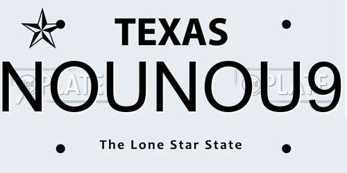 NOUNOU9 Texas License Plate