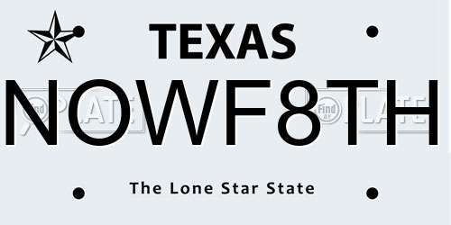 NOWF8TH Texas License Plate