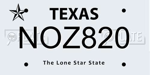 NOZ820 Texas License Plate
