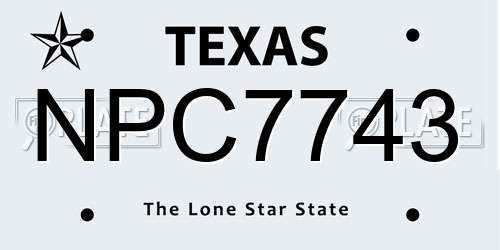 NPC7743 Texas License Plate