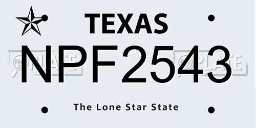 NPF2543 Texas License Plate