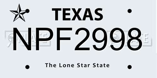 NPF2998 Texas License Plate