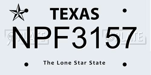 NPF3157 Texas License Plate