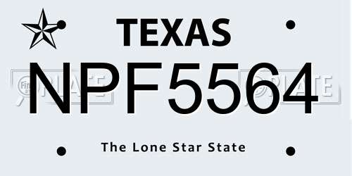 NPF5564 Texas License Plate