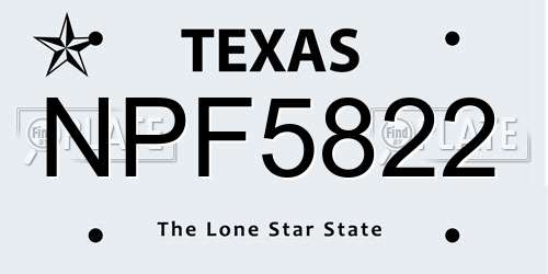 NPF5822 Texas License Plate