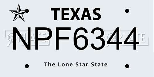 NPF6344 Texas License Plate