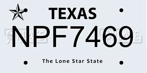 NPF7469 Texas License Plate