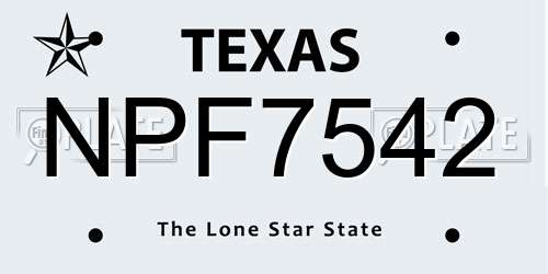 NPF7542 Texas License Plate