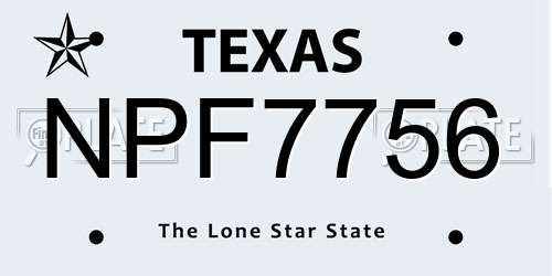 NPF7756 Texas License Plate