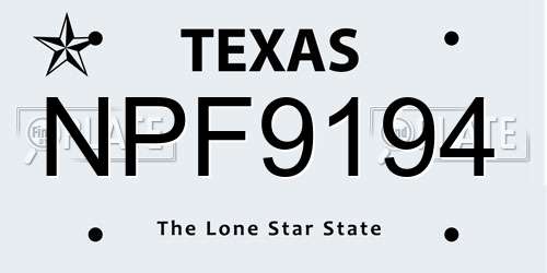 NPF9194 Texas License Plate