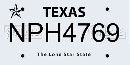 NPH4769 Texas License Plate