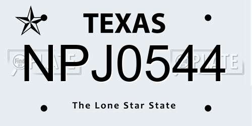 NPJ0544 Texas License Plate