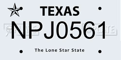 NPJ0561 Texas License Plate
