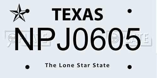 NPJ0605 Texas License Plate