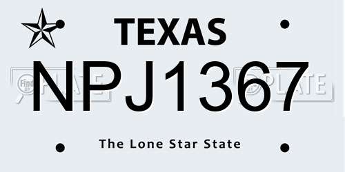 NPJ1367 Texas License Plate