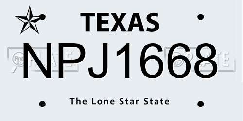 NPJ1668 Texas License Plate