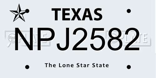 NPJ2582 Texas License Plate
