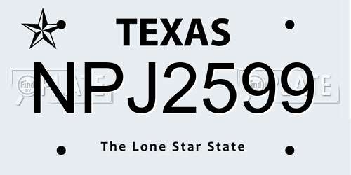 NPJ2599 Texas License Plate