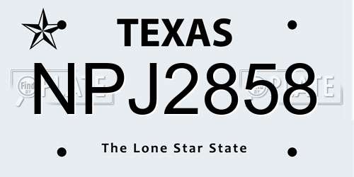 NPJ2858 Texas License Plate