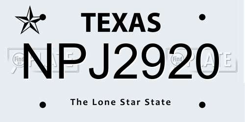 NPJ2920 Texas License Plate