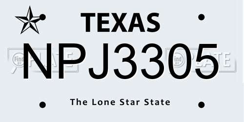NPJ3305 Texas License Plate