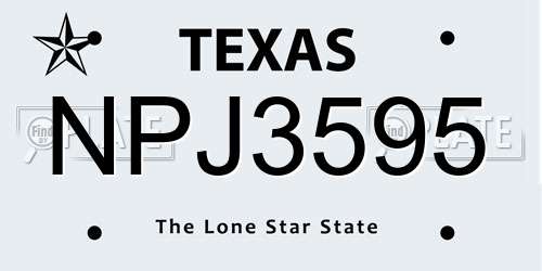 NPJ3595 Texas License Plate