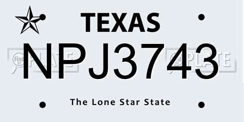 NPJ3743 Texas License Plate
