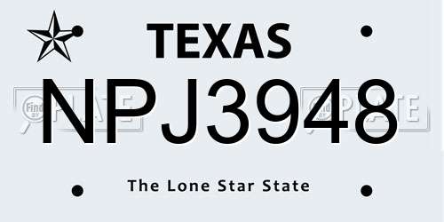 NPJ3948 Texas License Plate
