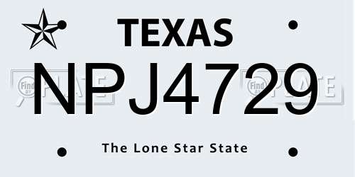 NPJ4729 Texas License Plate