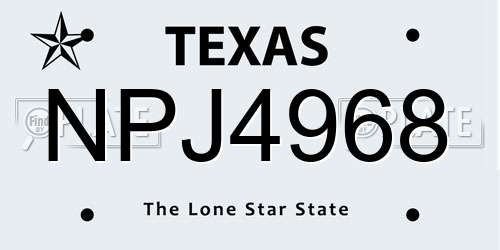 NPJ4968 Texas License Plate