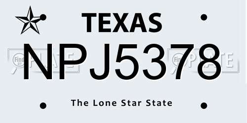 NPJ5378 Texas License Plate