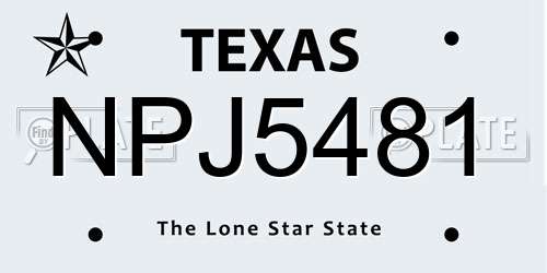 NPJ5481 Texas License Plate