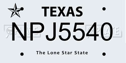 NPJ5540 Texas License Plate
