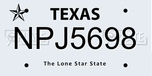NPJ5698 Texas License Plate