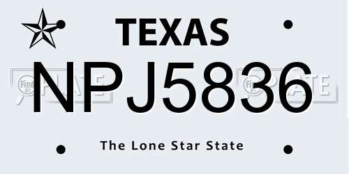 NPJ5836 Texas License Plate