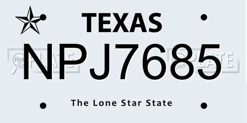 NPJ7685 Texas License Plate