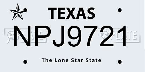 NPJ9721 Texas License Plate