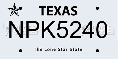 NPK5240 Texas License Plate