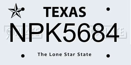 NPK5684 Texas License Plate