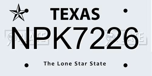 NPK7226 Texas License Plate